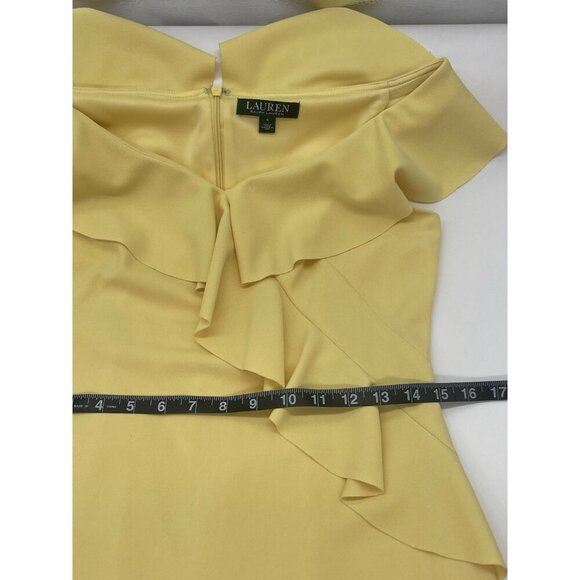 Lauren Ralph Lauren Womens Yellow Dress Sz 4 Off-The-Shoulder Evening Wedding - Picture 7 of 7
